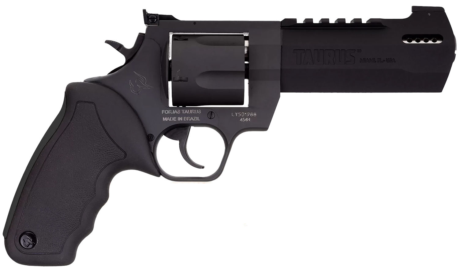 Taurus 2-440051RH Raging Hunter 44 Rem Mag Caliber with 5.12″ Picatinny Rail/Ported Barrel, 6rd Capacity Matte Black Oxide Finish Cylinder, Matte Black Oxide Finish Steel Frame & Black Rubber Grip