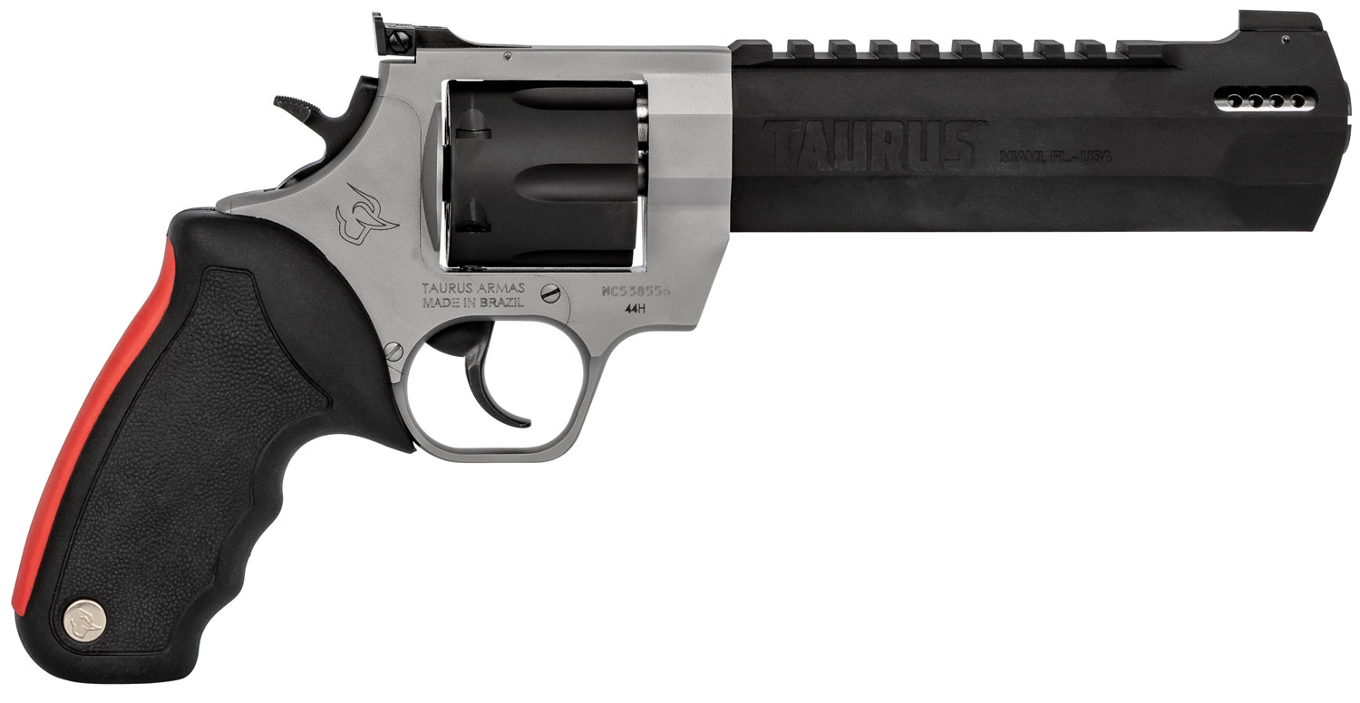 Taurus 2440065RH Raging Hunter 44 Rem Mag 6rd 6.75″ Matte Black Oxide Cylinder & Barrel Matte Stainless Steel Frame Black Rubber with Integrated Red Cushion Insert Grip