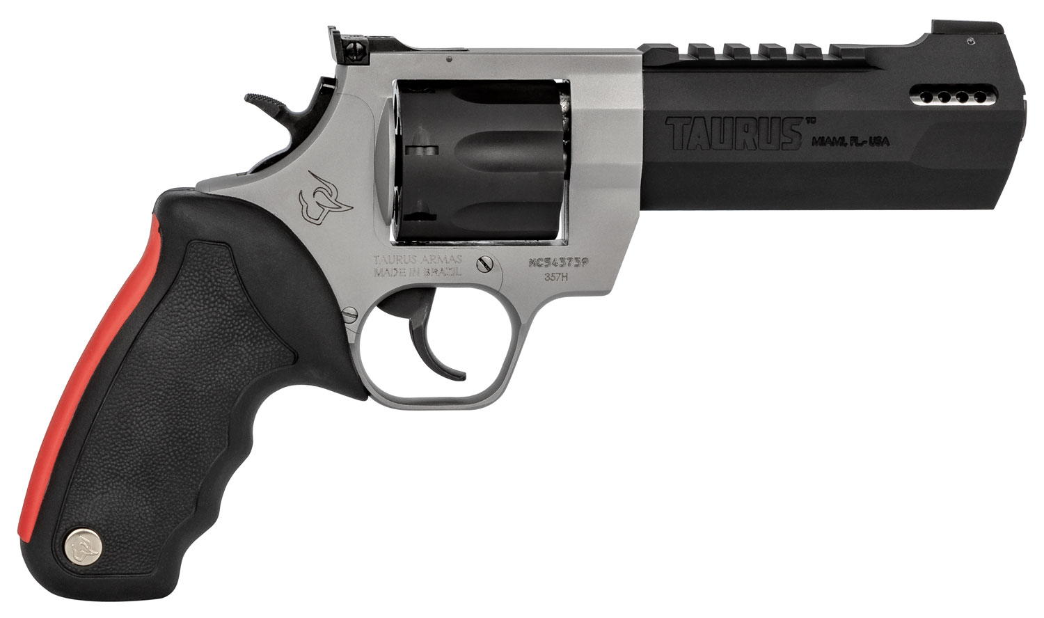 Taurus 2357055RH Raging Hunter 357 Mag 7rd 5.12″ Matte Black Oxide Cylinder & Barrel Matte Stainless Steel Frame Black Rubber with Integrated Red Cushion Insert Grip