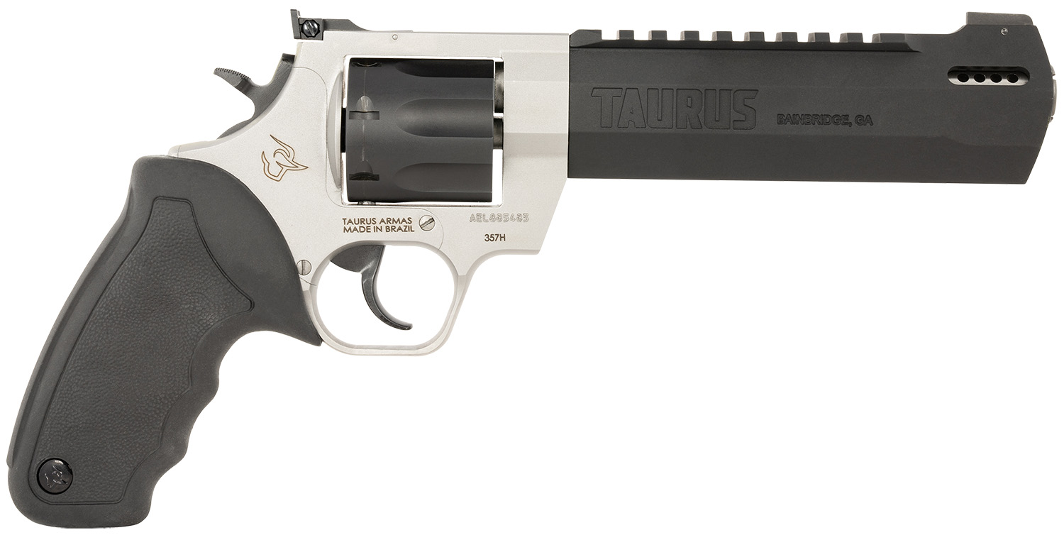 Taurus 2357065RH Raging Hunter 357 Mag 7rd 6.75″ Matte Black Oxide Cylinder & Barrel Matte Stainless Steel Frame Black Rubber with Integrated Red Cushion Insert Grip