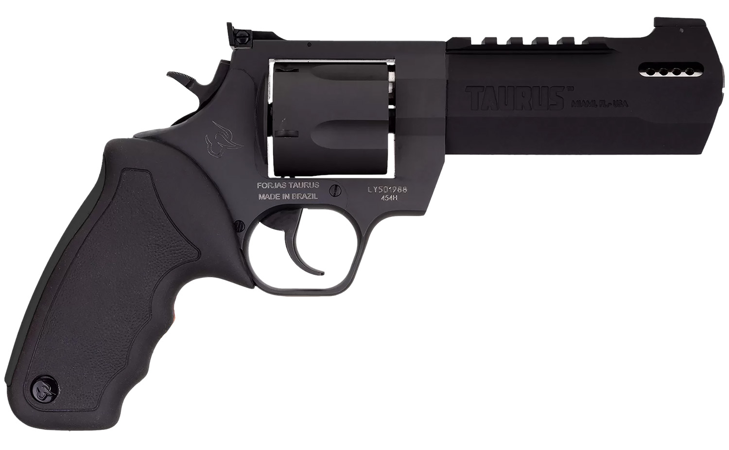 Taurus 2454051RH Raging Hunter 454 Casull 5rd 5.12″ Matte Black Oxide Steel Black Rubber with Integrated Red Cushion Insert Grip