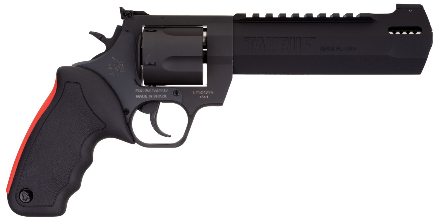 Taurus 2454061RH Raging Hunter 454 Casull 5rd 6.75″ Matte Black Oxide Steel Black Rubber with Integrated Red Cushion Insert Grip