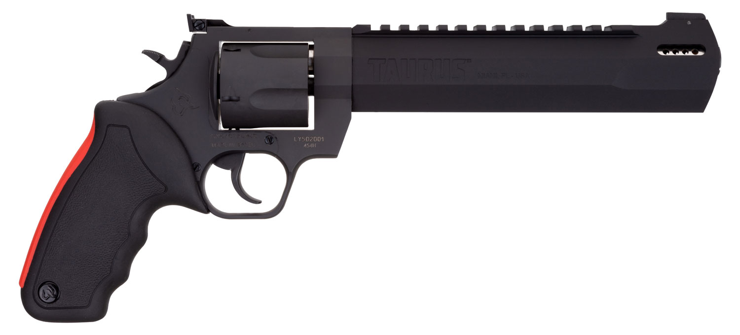 Taurus 2454081RH Raging Hunter 454 Casull 5rd 8.37″ Matte Black Oxide Steel Black Rubber with Integrated Red Cushion Insert Grip