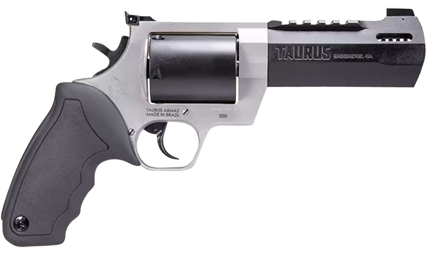 Taurus 2500055RH Raging Hunter Large Frame 500 S&W Mag 5rd 5.12″ Matte Black Ported/Target Crown Barrel, Matte Black Oxide Cylinder, Matte Stainless Stainless Steel Frame, Black Rubber Grip