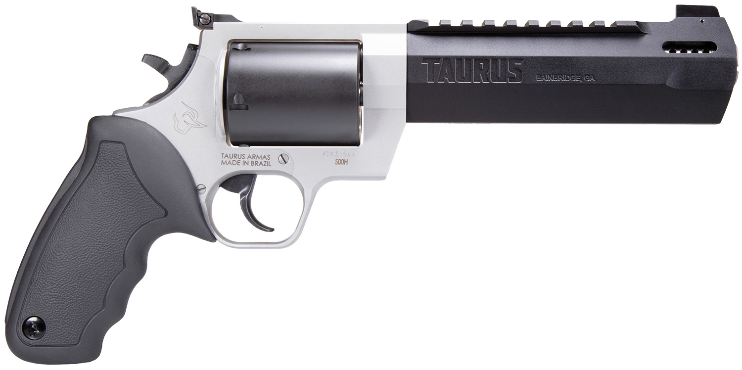 Taurus 2500065RH Raging Hunter Large Frame 500 S&W Mag 5rd 6.75″ Matte Black Ported/Target Crown Barrel, Matte Black Oxide Cylinder, Matte Stainless Stainless Steel Frame, Black Rubber Grip