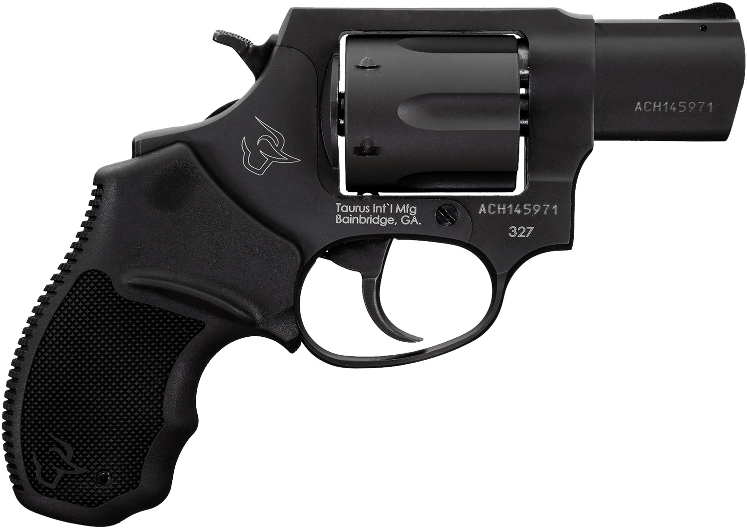 Taurus 232721 327  Small Frame 327 Federal Mag 6rd 2″ Matte Black Carbon Steel Barrel, Cylinder & Frame, Black Finger Groove Rubber Grip, Hammer Safety