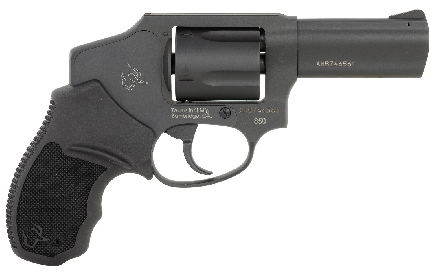 Taurus 2-850131 850 Small 38 Special 5 Shot 3″ Matte Black Alloy Steel Barrel, Cylinder & Frame, Black Rubber Grip, Transfer Bar Safety, Concealed Hammer