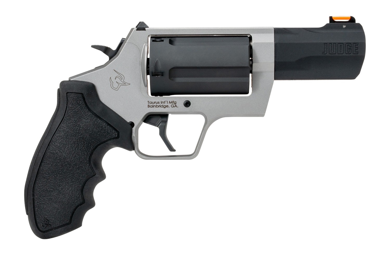 Taurus 2-JUDGE35 Judge 45 Long Colt/410 Gauge 5 Shot 3″ Stainless Steel Barrel & Frame, Black Stainless Steel Cylinder, Black Rubber Grip, Transfer Bar Safety