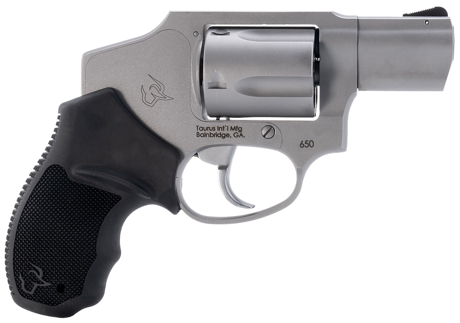 Taurus 2-650129 650 Small 357 Mag 38/Special +P 5 Shot 2″ Stainless Steel Barrel, Cylinder & Frame, Black Rubber Grip, Transfer Bar Safety, Concealed Hammer