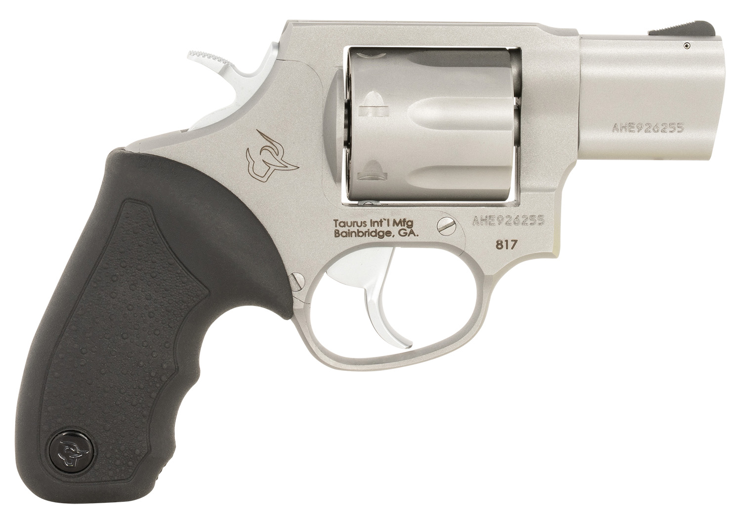 Taurus 2-817029 817  Medium 38 Special 7 Shot 2″ Matte Stainless Steel Barrel, Cylinder & Frame, Black Rubber Grip, Exposed Hammer