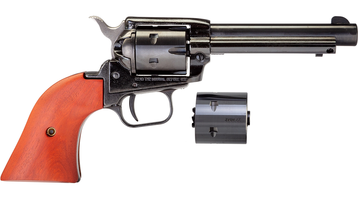 Heritage Mfg RR22MB4 Rough Rider 22 LR 22 WMR 6 Shot, 4.75″ Black Steel Barrel, Black Zinc Alloy Frame, Black Cylinder, Cocobolo Grip, Hammer/Thumb Safety, Exposed Hammer