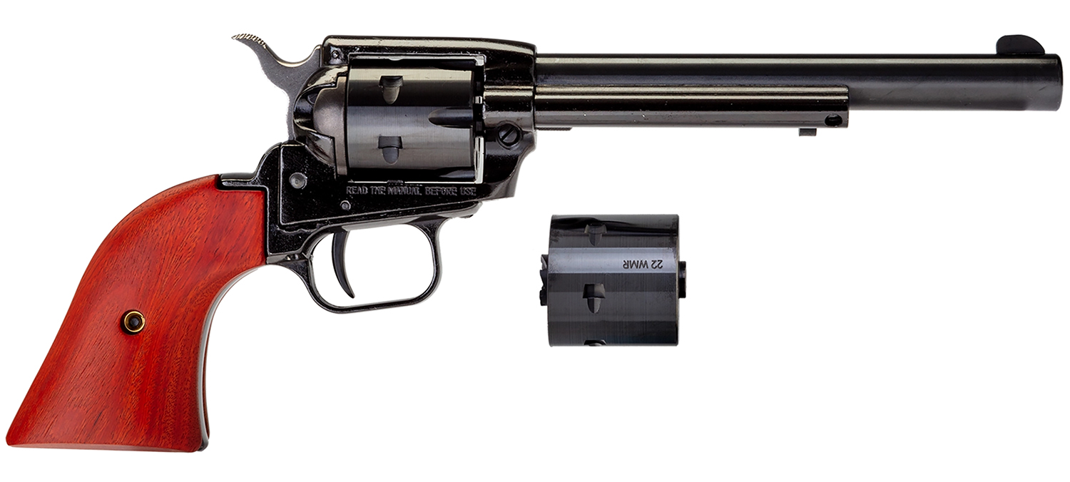 Heritage Mfg RR22MB6 Rough Rider 22 LR 22 WMR 6 Shot, 6.50″ Black Steel Barrel, Black Zinc Alloy Frame, Black Cylinder, Cocobolo Grip, Hammer/Thumb Safety, Exposed Hammer