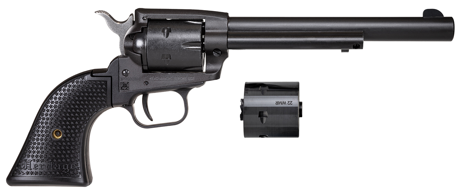 Heritage Mfg SRR22MBS6PG Rough Rider 22 LR/22 WMR 6 Shot/ 6.50″ Black Satin Steel Barrel, Frame & Cylinder, Black Polymer Grip, Hammer/Thumb Safety, Exposed Hammer