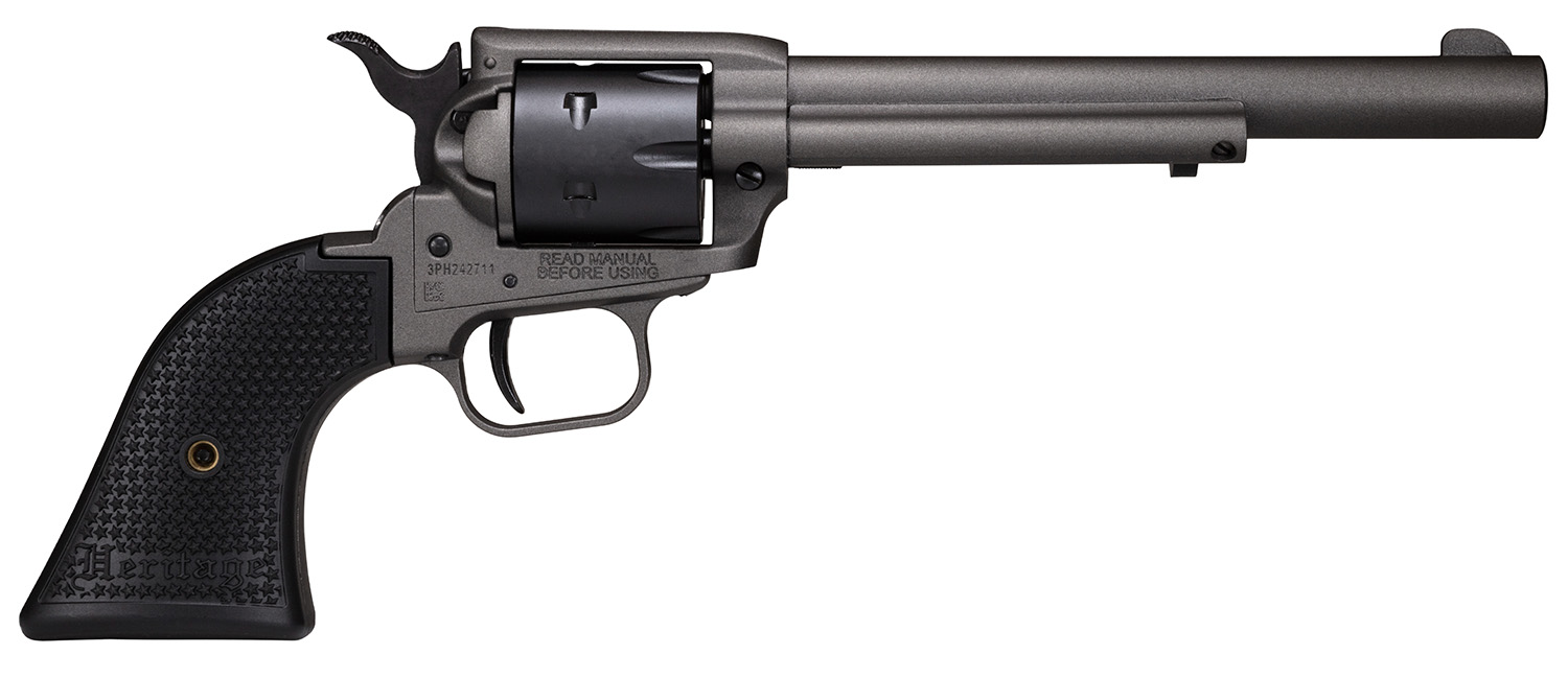 Heritage Mfg SRR22C6 Rough Rider 22 LR 6 Shot, 6.50″ Tungsten Gray Cerakote Steel Barrel, Frame, Black Satin Cylinder, Black Polymer Grip, Hammer/Thumb Safety, Exposed Hammer