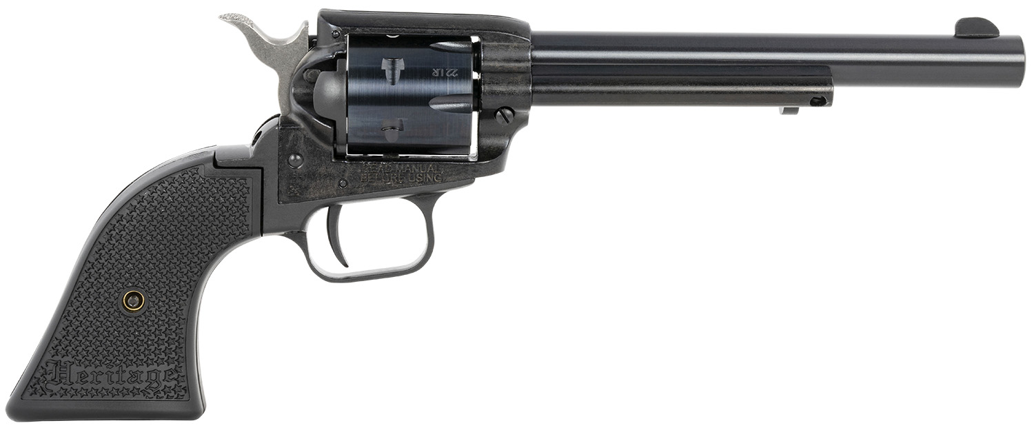 Heritage Mfg RR22B6PG Rough Rider  22 LR 6 Shot, 6.50″ Black Steel Barrel, Black Zinc Alloy Frame, Black Cylinder, Black Polymer Grip, Hammer/Thumb Safety, Exposed Hammer