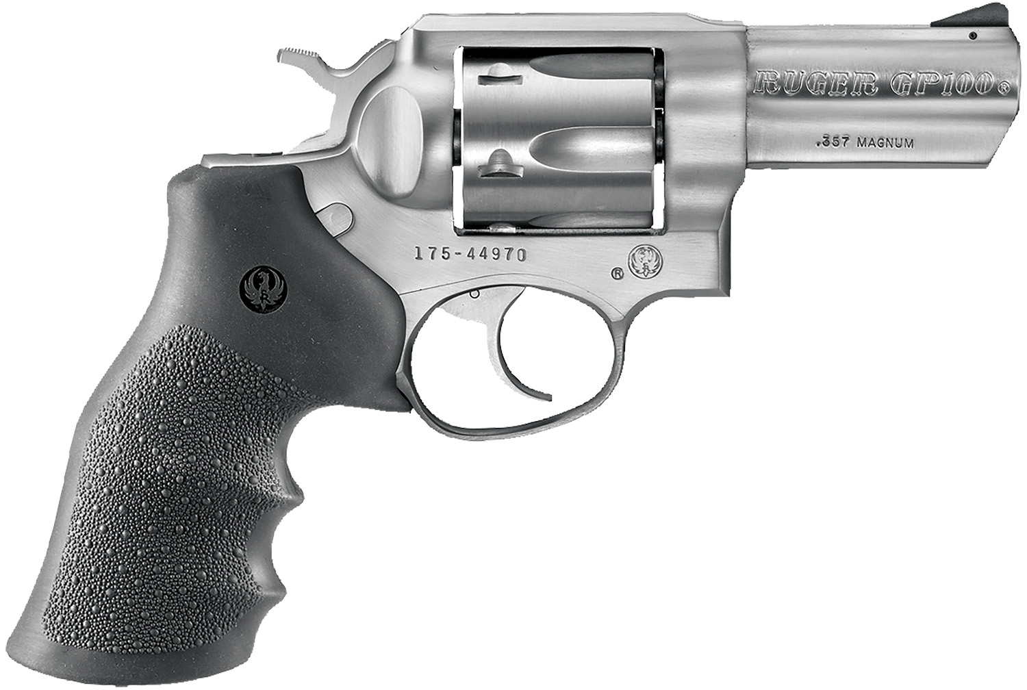 Ruger 1715 GP100  Medium Frame 357 Mag 6rd 3″ Satin Stainless Steel Barrel, Cylinder & Frame, Hogue Monogrip, Transfer Bar Safety, Exposed Hammer