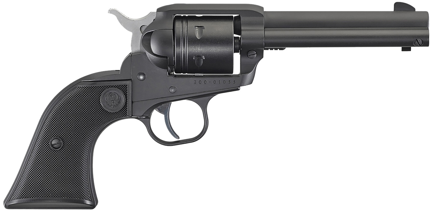 Ruger 2002 Wrangler 22 LR 6 Shot 4.62″ Black Cerakote, Black Cerakote Aluminum Frame & Cylinder Black Checkered Polymer Grips