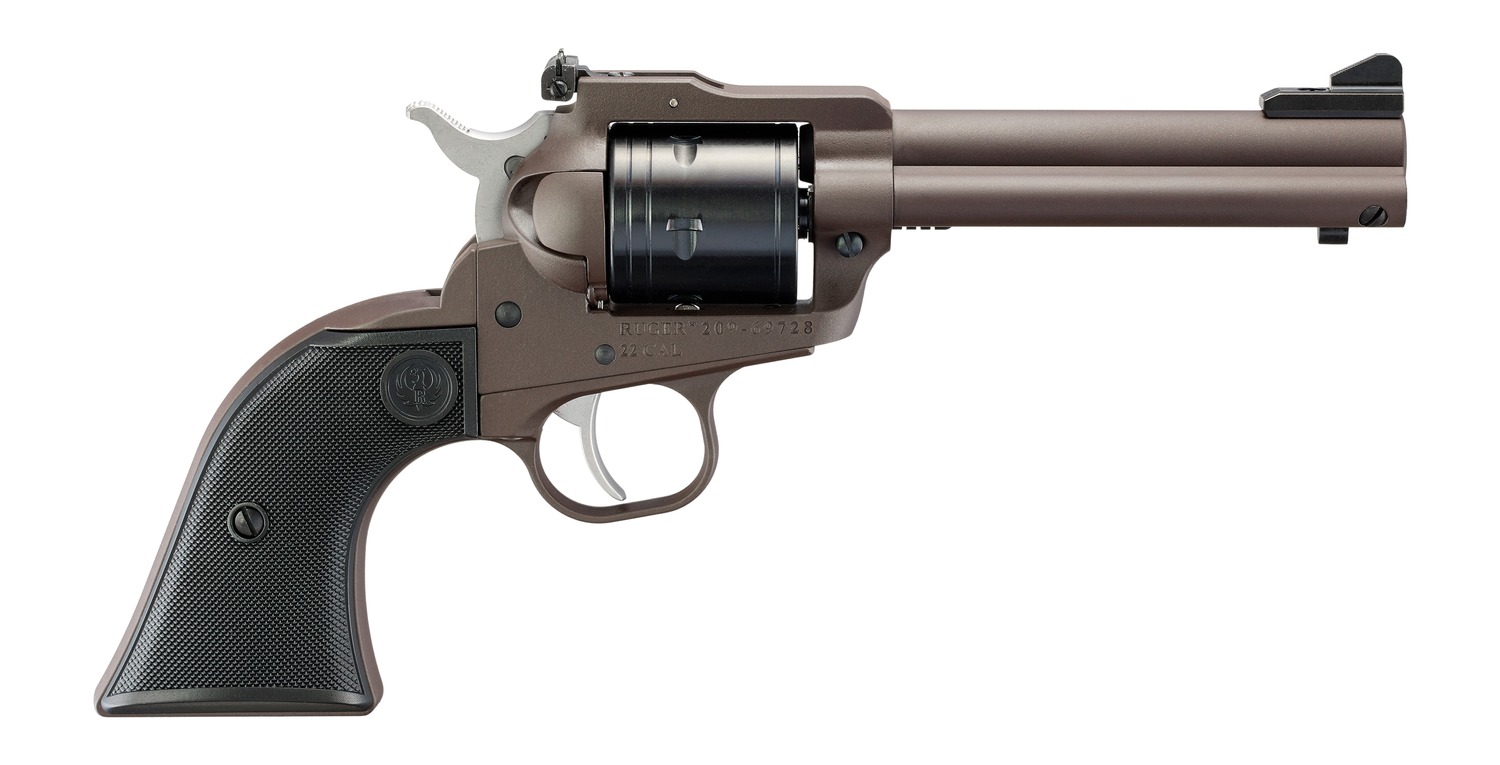 Ruger 2071 Super Wrangler 250th Anniversary 22 LR/22 WMR 6 Shot 4.62″ Dark Bronze Cerakote Steel Engraved Barrel, Steel Frame, Checkered Synthetic Grip, Transfer Bar Safety, Exposed Hammer