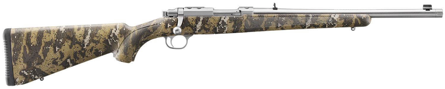 Ruger 7426 77/44  44 Rem Mag 4+1 16.60″ Brushed Stainless Steel Threaded Barrel, Brushed Stainless Steel Receiver w/Integral Scope Mount, Desolve Bare Reduced Camo Synthetic Stock