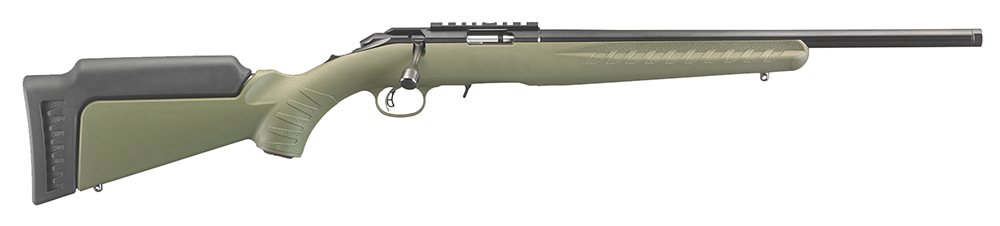 Ruger 8335 American Rimfire Sports South Exclusive Full Size 22 WMR 9+1 18″ Satin Blued Threaded Barrel & Alloy Steel Receiver w/Scope Rail, Green Fixed Synthetic Stock, Right Hand