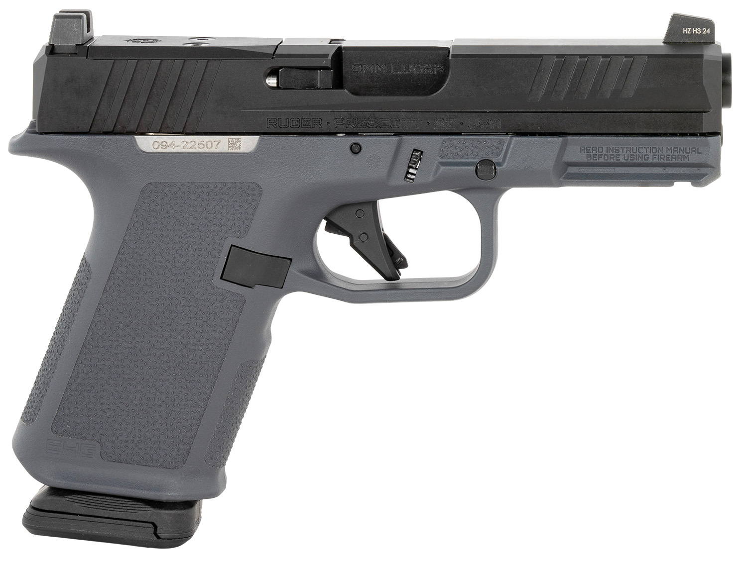 Ruger 19400 RXM  9mm 15+1 4″ Black FNC Nitride Steel Barrel, Black FNC Nitride Optic Ready/Serrated Alloy Steel Slide, Stealth Gray Polymer Frame w/Accessory Rail, Stealth Gray Magpul Enhanced Grip