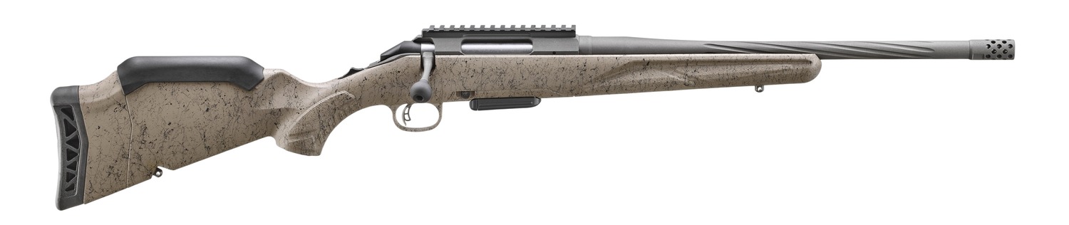 Ruger 46992 American II Ranch 350 Legend 5+1 16.40″ Cobalt Cerakote Spiral Threaded Barrel & Alloy Steel Receiver w/Picatinny Rail, Flat Dark Earth Splatter Fixed Synthetic Stock