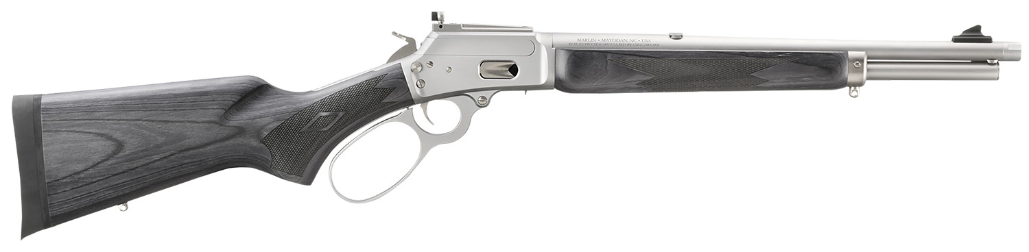 Marlin 1894 Trapper Full Size 44 Special/44 Rem Mag 8+1/9+1 16.10″ Satin Threaded Barrel, Satin Stainless Steel Receiver, Fixed Black Laminate Stock