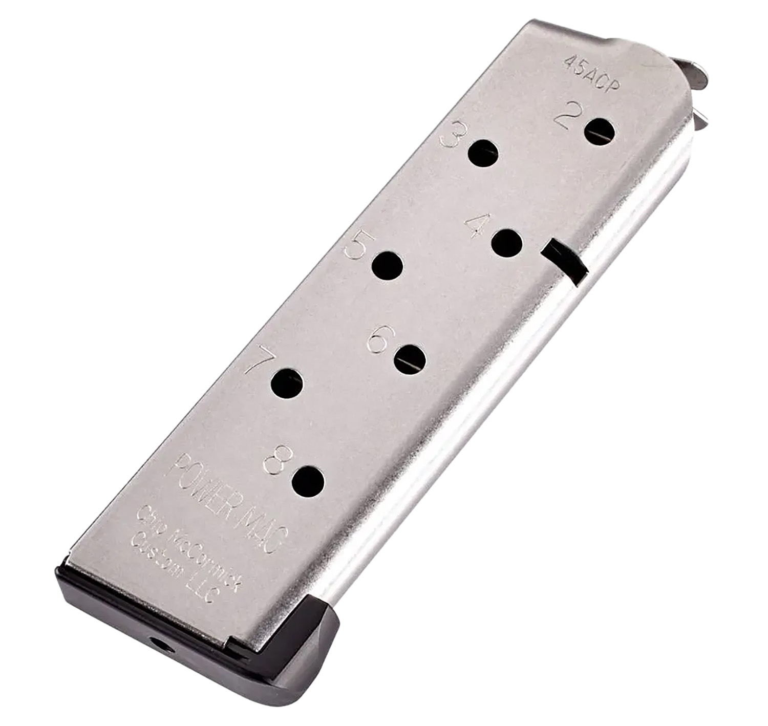 CMC Products 14132 Power Mag 8rd 45 ACP Fits 1911 Officer Stainless Steel w/ Black Base Pad