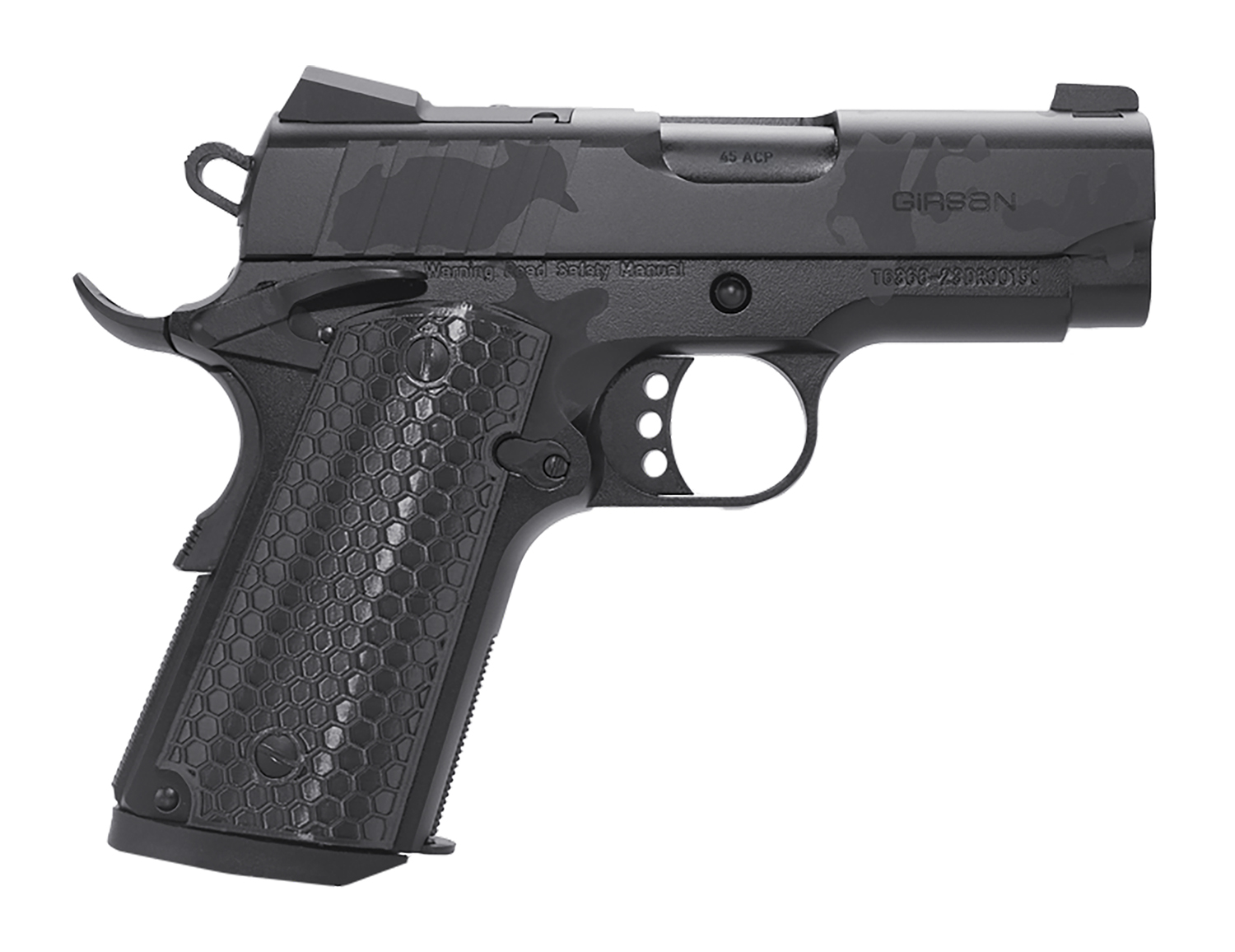 Girsan 391150 MC1911 SC Influencer Sub-Compact 9mm Luger 7+1 3 3.40″ Black Steel Barrel, Black Camo Optic Ready/Serrated Steel Slide & Frame w/Picatinny Rail & Beavertail, Black Polymer Grip