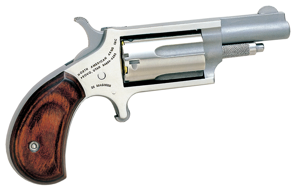 North American Arms 22M Mini-Revolver 22 WMR 5 Shot 1.63″ Stainless Steel Barrel, Frame & Cylinder, Rosewood Grip Exposed Hammer