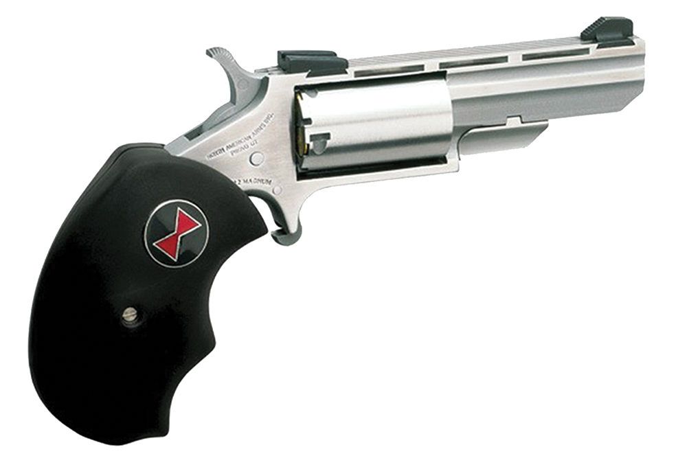 North American Arms BWM Black Widow  22 WMR 5 Shot 2″ Stainless Steel Vent Rib Barrel, Stainless Steel Frame, Stainless Cylinder, Black Finger Grooved Rubber Grip, Exposed Hammer