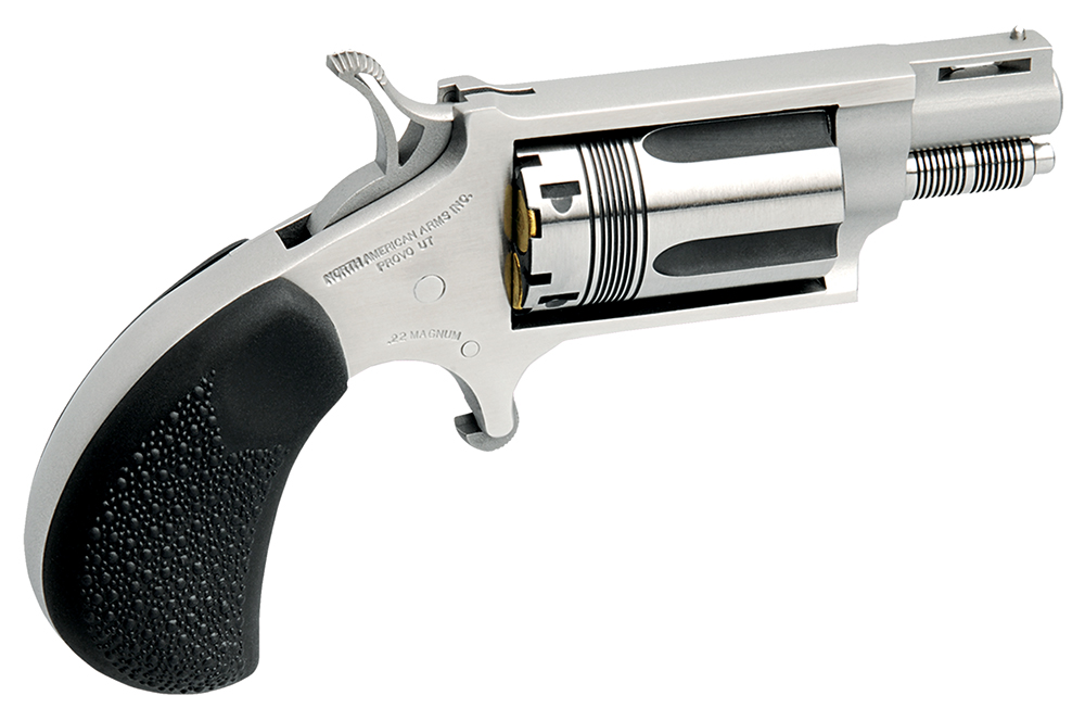 North American Arms 22MSTW Wasp Snub Nose 22 WMR 5 Shot 1.13″ Stainless Steel Vent Rib Barrel, Stainless Steel Frame & Cylinder, Black Pebbled Rubber Grip, Exposed Hammer