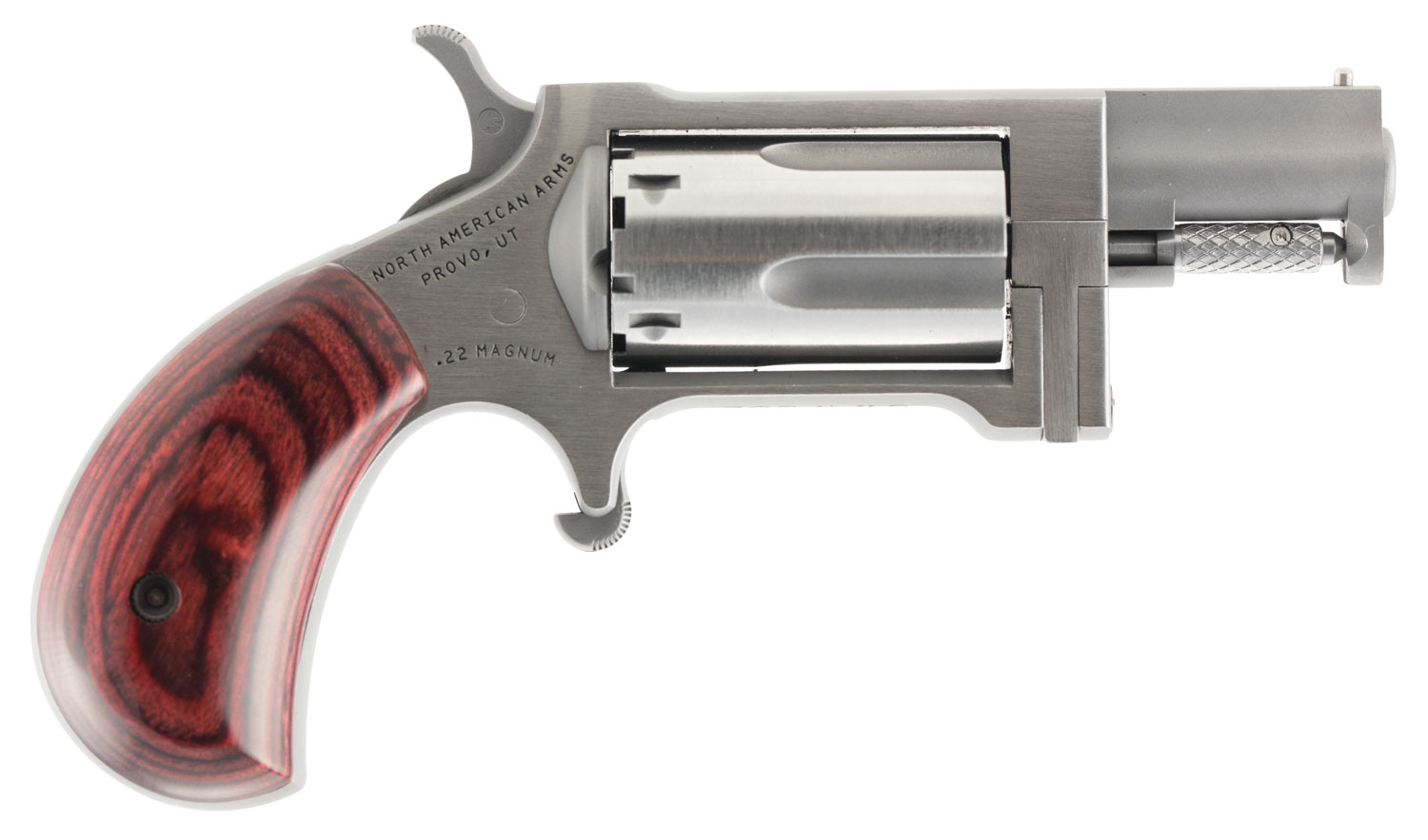 North American Arms SW Sidewinder 22 WMR 5 Shot 1.50″ Stainless Steel Barrel, Frame & Cylinder, Rosewood Birdshead Grip Exposed Hammer