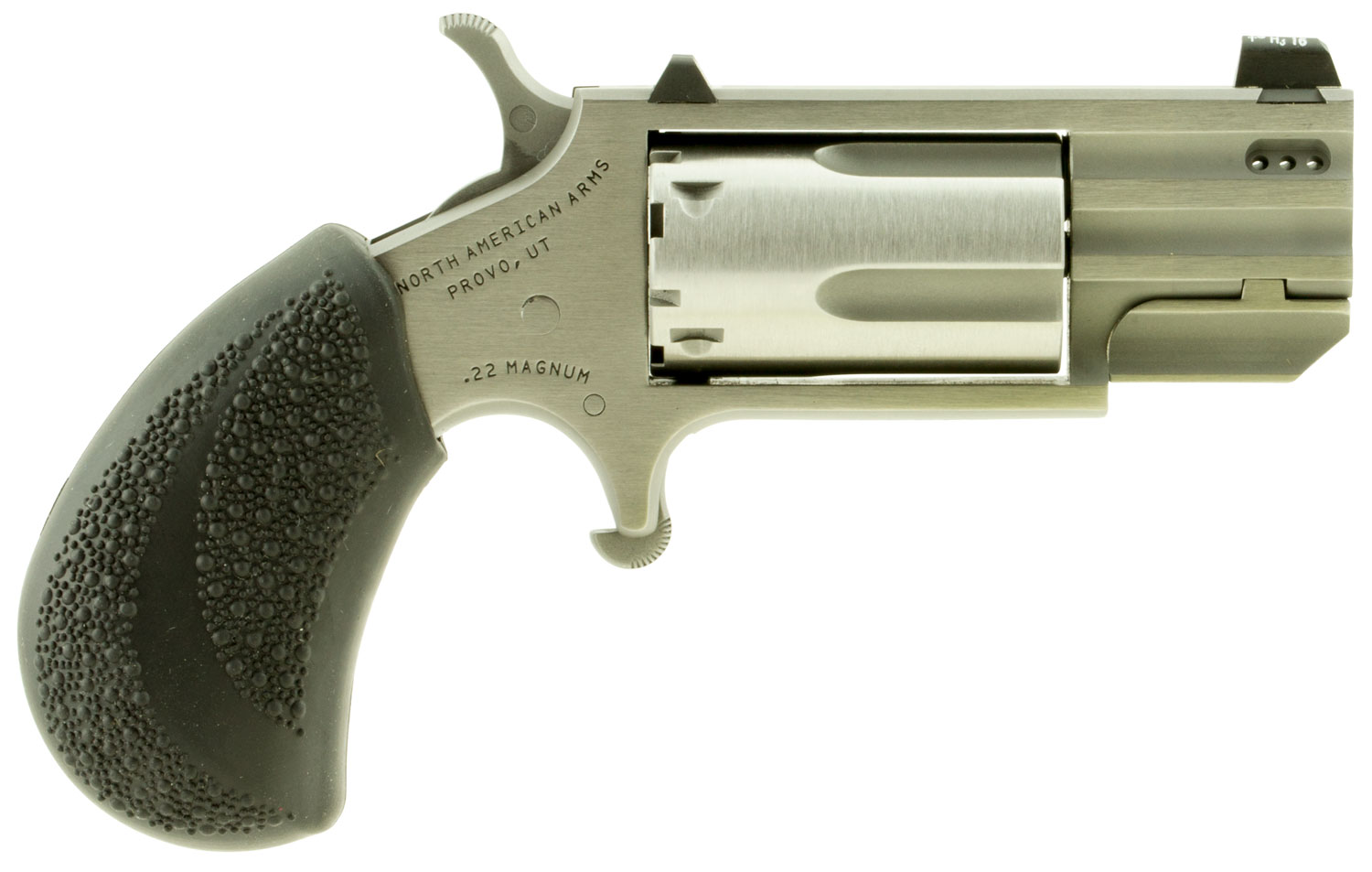 North American Arms PUGDP Pug 22 WMR 5 Shot 1″ Stainless Steel Ported Barrel, Stainless Steel Frame, Stainless Cylinder, Black Polymer Grip, Exposed Hammer