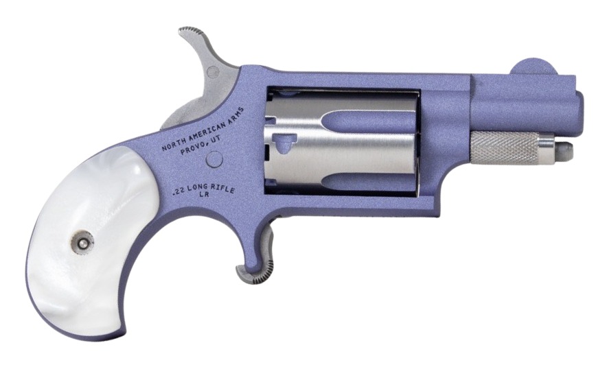 North American Arms 22LRORCHID Mini-Revolver  22 LR 5 Shot 1.13″ Orchid Cerakote Stainless Steel Barrel & Frame, Orchid/Stainless Cylinder, White Pearlite Grip, Stainless Exposed Hammer