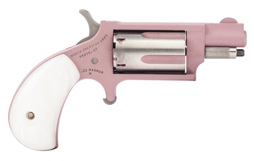 North American Arms 22MSROSE Mini-Revolver 22 WMR 5 Shot 1.13″ Rose Gold Cerakote Stainless Steel Barrel & Frame, Rose Gold/Stainless Cylinder, White Pearlite Grip, Stainless Exposed Hammer,