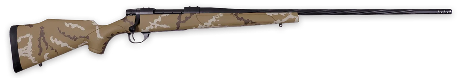 Weatherby VHH243NR4B Vanguard Outfitter Full Size 243 Win 4+1 24″ Black Cerakote #2 Fluted/Threaded Barrel & Drilled & Tapped Steel Receiver Tan w/Brown & White Sponge Monte Carlo Synthetic Stock