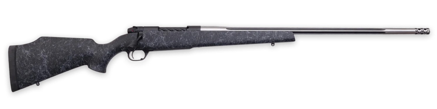 Weatherby MAM01N25RWR6B Mark V Accumark 25 WBY RPM 4+1 24″ Spun Stainless w/Graphite Black Cerakote Fluted Threaded Barrel, Graphite Black Cerakote Steel Drilled & Tapped Receiver, Matte Black w/Spide