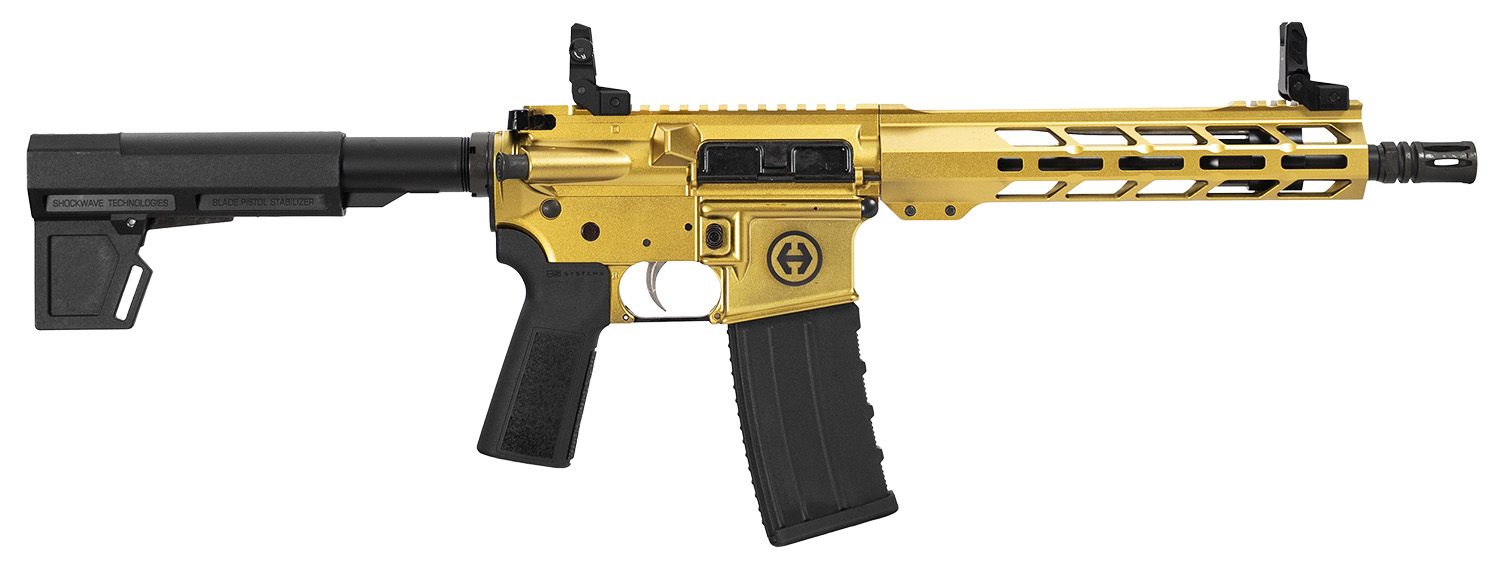 Hi-Point HP15P-300BLKGOLD HP 15P 300 Blackout 30+1 10.50″ Black Threaded Barrel, Gold Aluminum Receiver w/Picatinny Rail, M-LOK Handguard, Blade Black Polymer Brace, Black B5 P Type 23 Grip