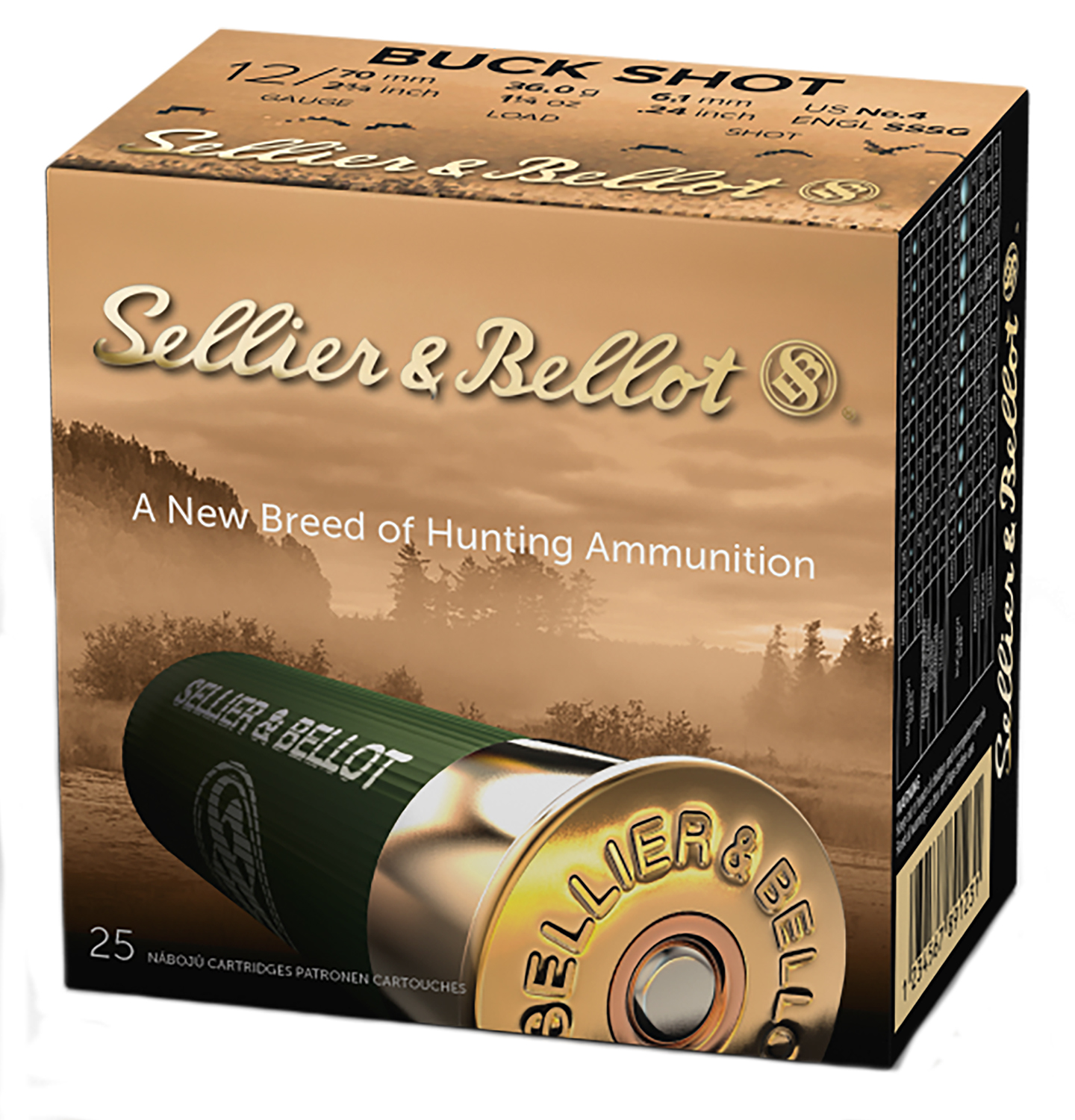 Sellier & Bellot SB12BSB Hunting 12Gauge 2.75″ 27Pellets 1 1/4oz 4Buck Shot 25 Box/10 Case