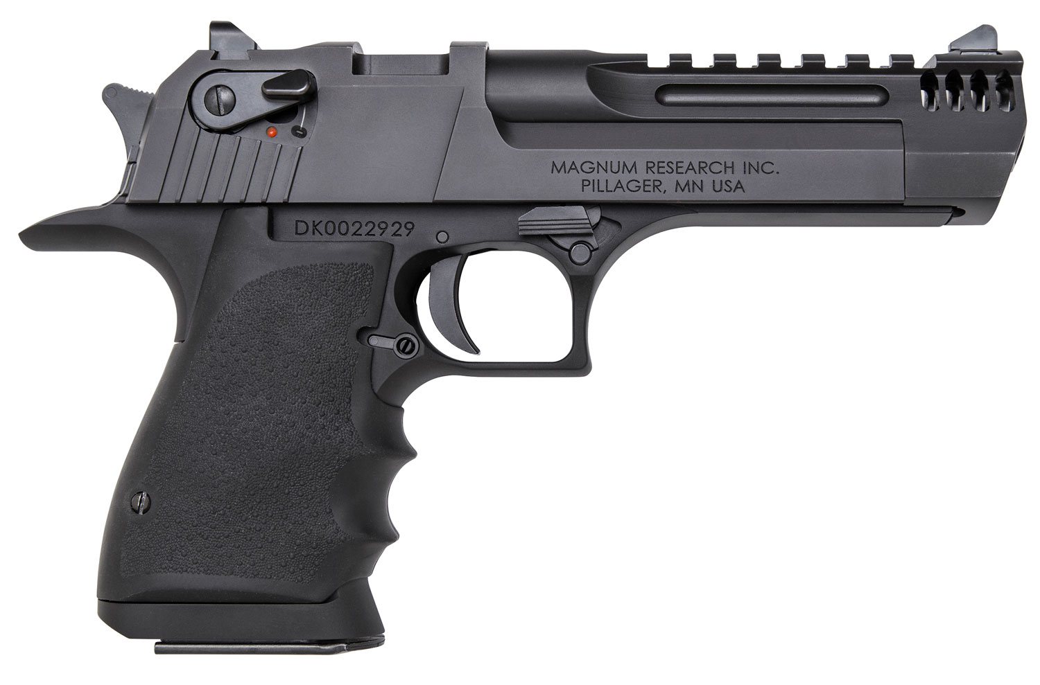 Magnum Research DE445IMB Desert Eagle L5 44 Rem Mag 5″ with Muzzle Brake 8+1 Black Hardcoat Anodized Aluminum Frame Black Carbon Steel Slide Black Hogue Wraparound Grip