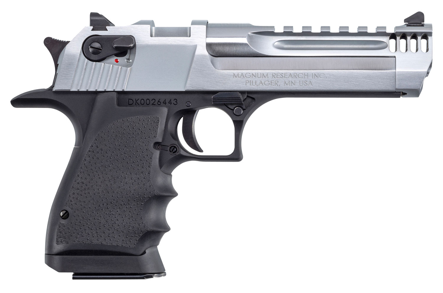 Magnum Research DE44L5BC Desert Eagle L5 44 Rem Mag 5″ with Muzzle Brake 8+1 Black Hardcoat Anodized Aluminum Brushed Chrome Carbon Steel Slide Black Hogue Wraparound Rubber Grip
