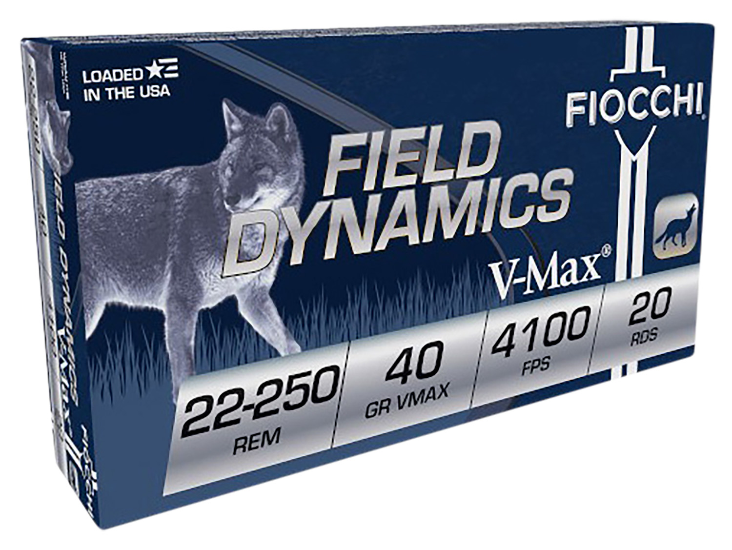 Fiocchi 22250HVB Field Dynamics  22-250Rem 40gr Hornady V Max 20 Per Box/10 Case