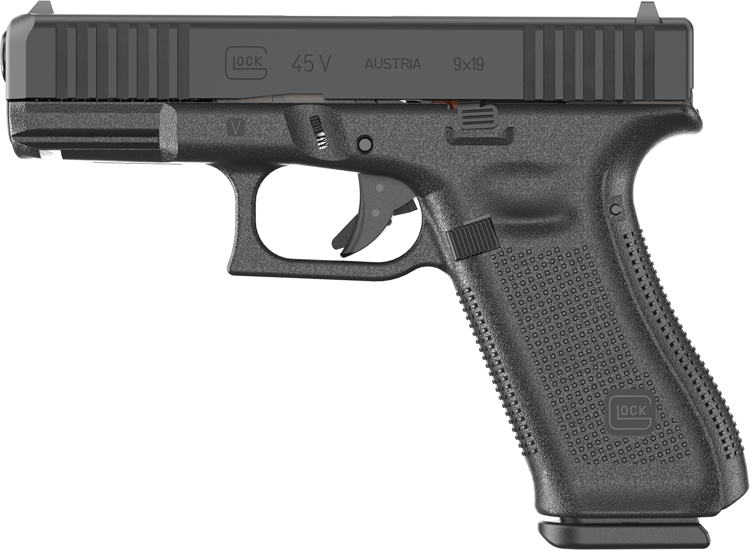 Glock PV4550203 G45 V Crossover 9mm Luger 17+1 4.02″ Black GMB Barrel, Black nDLC Steel Serrated Slide, Black Polymer Frame w/Accessory Rail, Textured polymer Grip, Ambidextrous