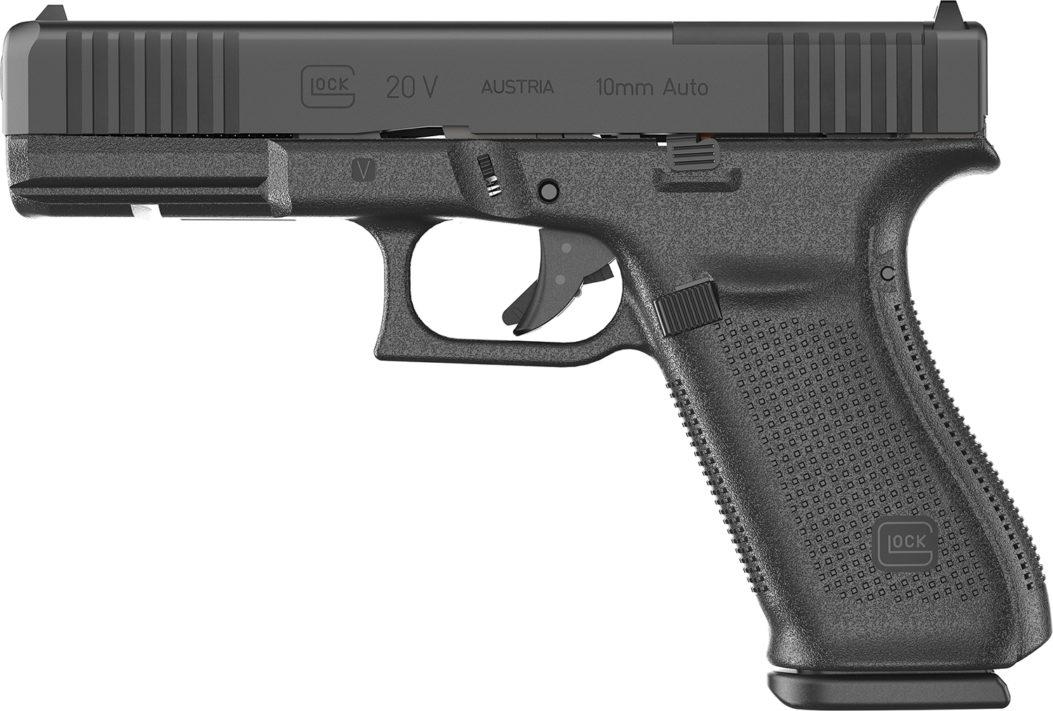 Glock UV2050201MOS G20 V MOS Standard 10mm Auto 10+1 4.61″ Black Barrel, Black nDLC Steel Optic Ready/Serrated Slide, Black Polymer Frame w/Accessory Rail, Interchangeable Backstrap, Ambidextrous