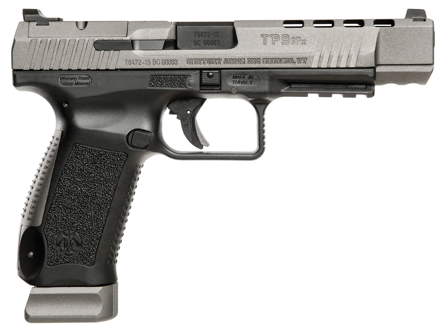 Canik HG3774GN TP9SFx 9mm Luger 20+1, 5.20″ Black Nitride Match Grade Barrel, Tungsten Gray Cerakote Optic Ready/Serrated w/Ports Steel Slide, Black Polymer Frame w/Picatinny Rail, Ambidextrous