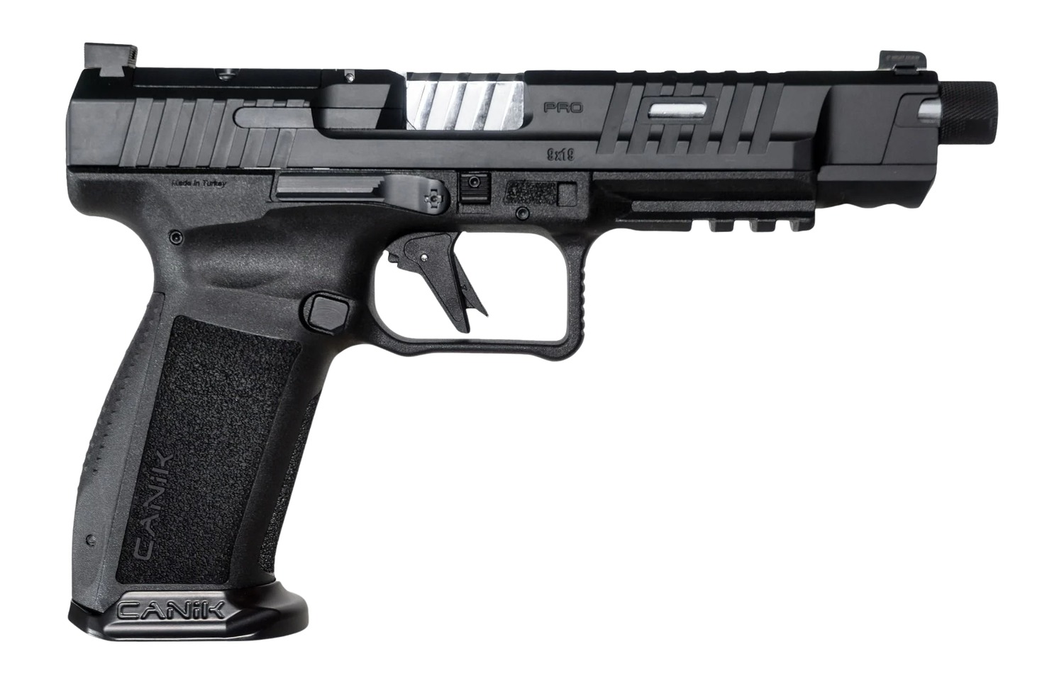 Canik HG7068-N Mete SFx Pro Full Size 9mm Luger 20+1 5.74″ Chrome Plated Threaded Barrel, Black Steel Optic Ready/Serrated Slide, Black Polymer Frame w/Picatinny Rail, Interchangeable Backstrap Grip