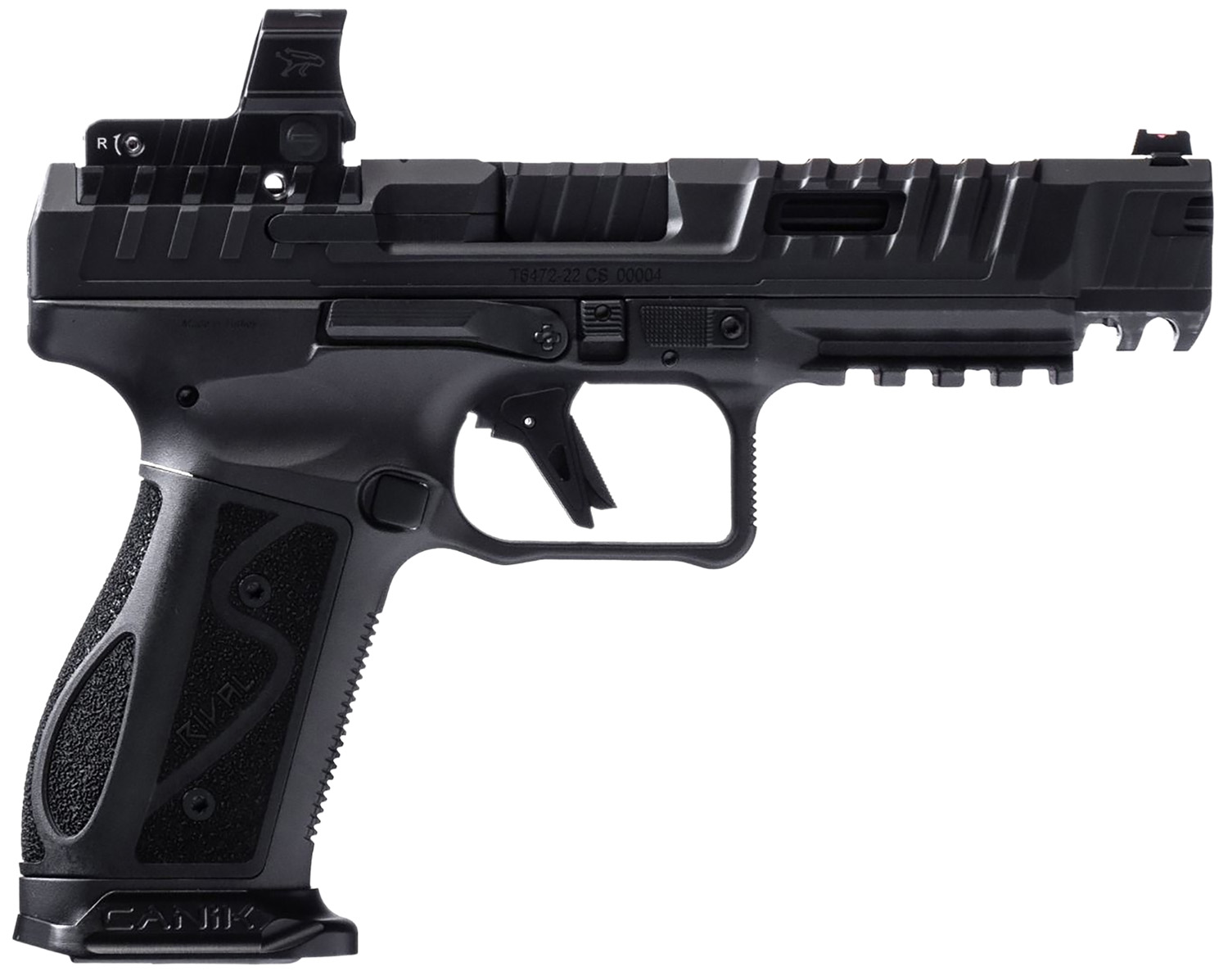 Canik HG7607N SFx Rival-S Full Size Frame 9mm Luger 18+1, 5″ Black Steel Barrel, Dark Side Optic Ready/Serrated w/Ports Steel Slide, Steel Frame w/Picatinny Rail, MeCanik MO2 Red Dot, Ambidextrous