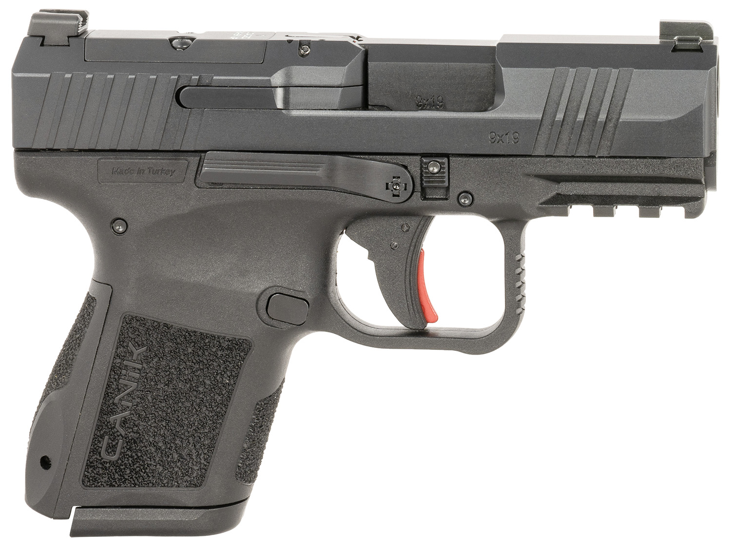 Canik HG7651CAN Mete MC9 *CA Compliant Micro-Compact Frame 9mm Luger 10+1 3.18″ Steel Barrel, Black Cerakote Optic Ready/Serrated Steel Slide, Black Polymer Frame w/Picatinny Rail, Textured Grip