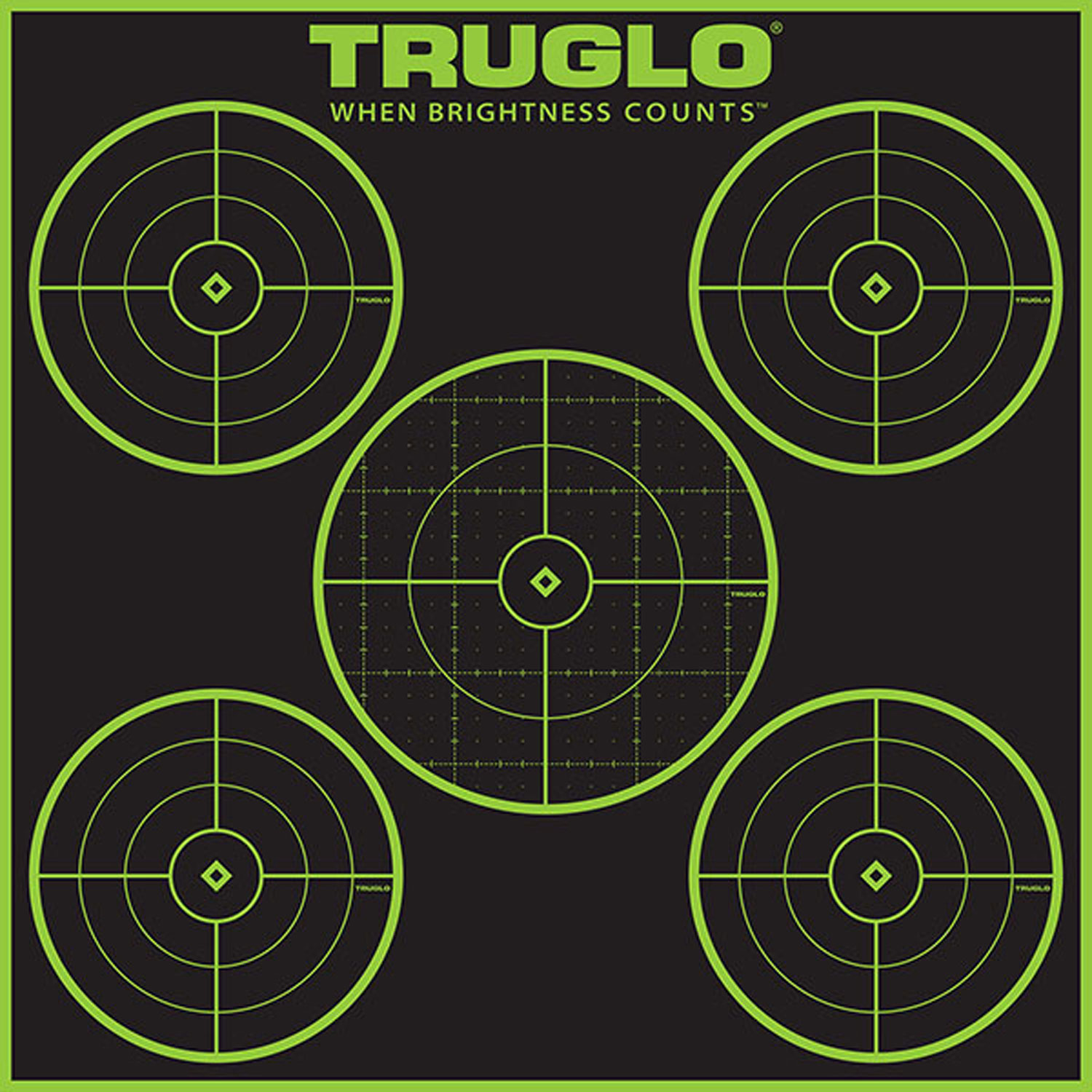 TruGlo TG11A12 Tru-See 5-Bull Target Self-Adhesive Heavy Paper Black/Green 12″x12″ 5-Bullseye 12 Pack